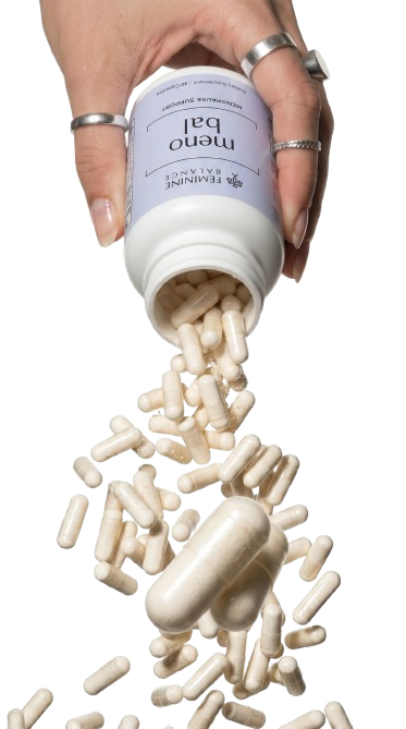 Hand pouring Meno Bal capsules from the bottle