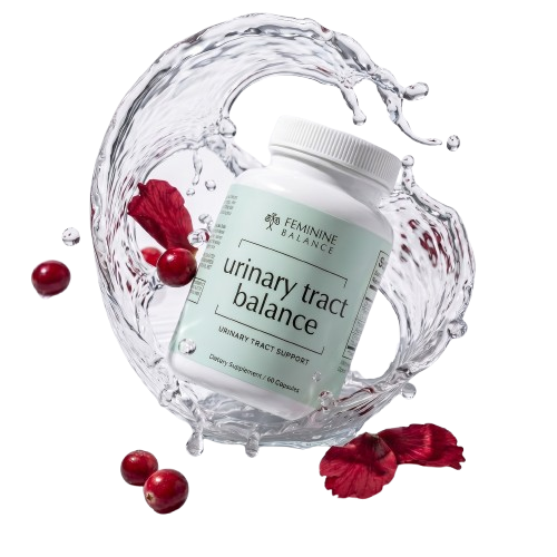 Urinary Tract Balance bottle with water splash, cranberries, and hibiscus